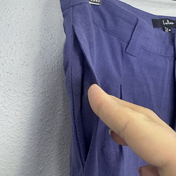 Lulus Linen Blend Wide-Leg Trouser Pants Size M Dark Blue Lagenlook Old Money - Picture 6 of 11
